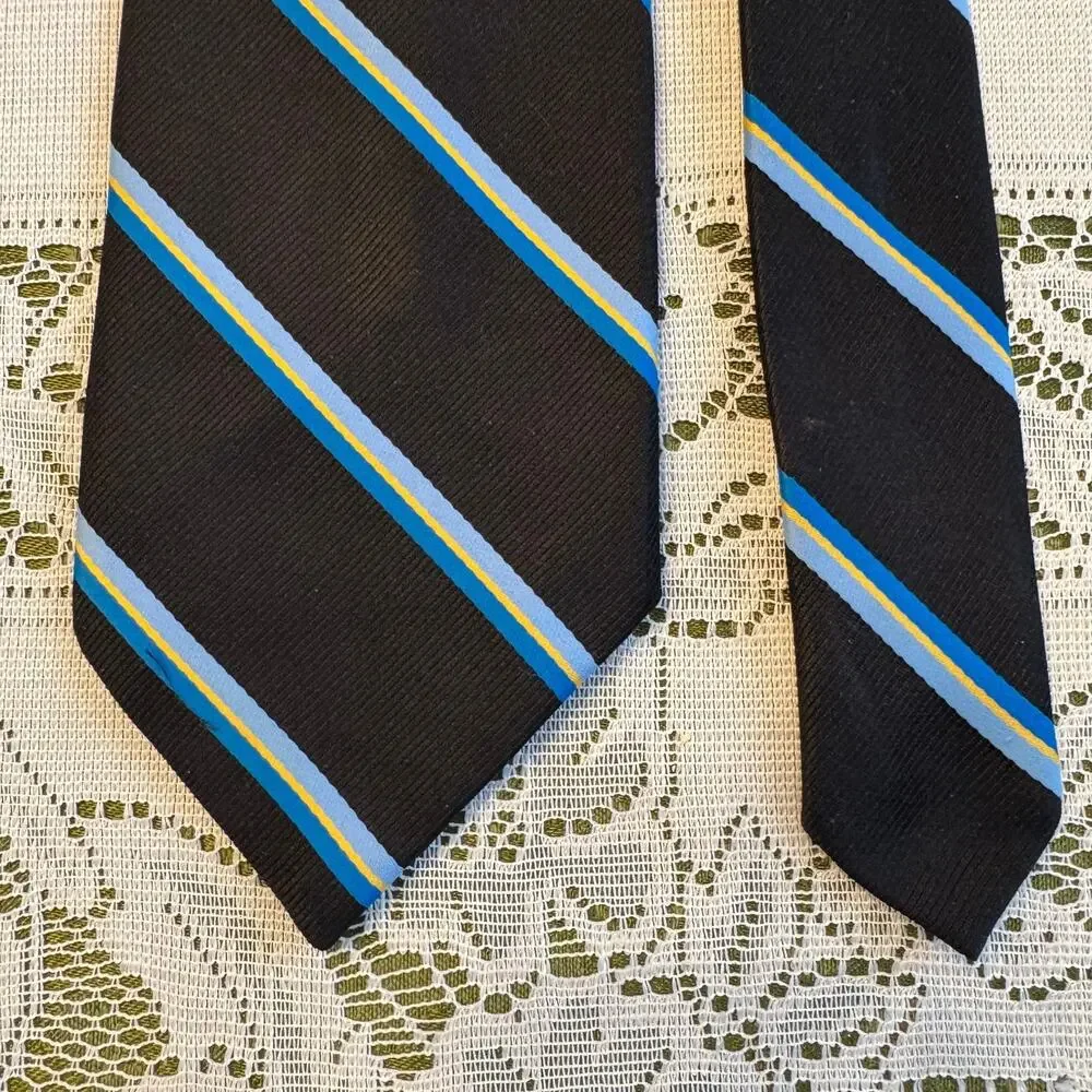 Vintage Chadwick by Wembley REPP Black/Blue/Yellow Stripe Men’s Necktie Preppy